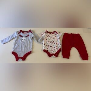 Baby 3–6M 3pc Outfit Set Red Cotton Onesies Pants Moose Canada NWOT